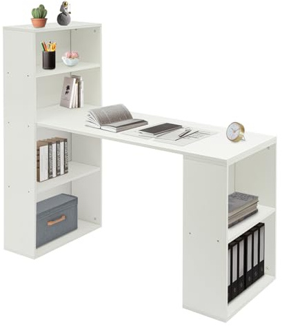 Kozivmo Escritorio con estantes, placa de densidad moderna, escritorio de esquina, escritorio de ordenador para estudio, salón, dormitorio, 4 (estantería), 2 (estantes laterales), 52,4 x 20 x 120 cm