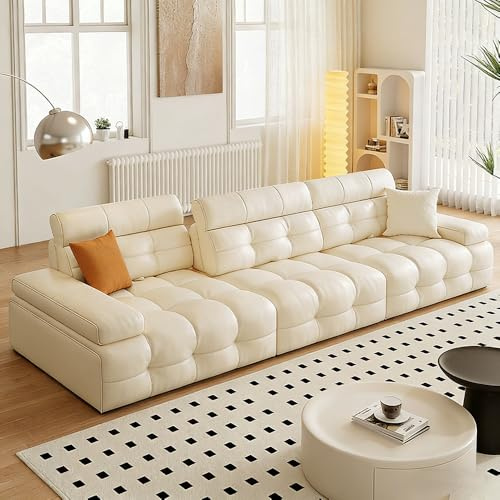Fransk lyxig enkel lädersoffa, massiv träram, rymlig och mjuk soffa, modern stor storlek, lämplig för vardagsrum/kontor/lägenhet.