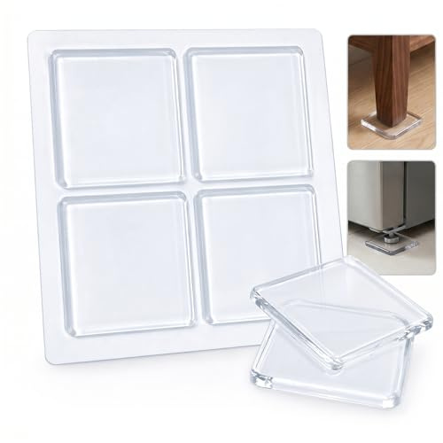 LINKWAY Juego de 4 amortiguadores de vibraciones de silicona transparente, alfombrilla antivibración, recortable para lavadora, muebles, sofá, base antideslizante y tope antideslizante