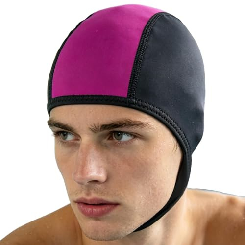 Swim Cap with Strap – 28cm Neoprene Diving Hood for Men Women | Uv Protection Ear Cover Surfing Snorkeling Cap | Adjustable Chin Strap Swimming Headgear for Adults | Beach Water Sports Accessory Pink