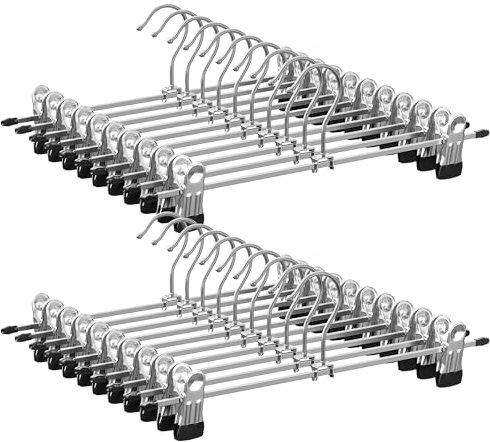 SONGMICS Grucce Pantaloni in Metallo, 20 Pezzi, Grucce Appendiabiti con Pinze per Gonne Calze, Lunghezza 31 cm, Capacità di Carico Elevata, Cromato, Argento Metallizzato e Nero Inchiostro CRI003-20