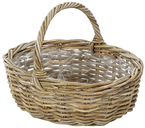 Dehner Rattan Planzkorb mit Henkel, ca. 46 x 39 x 18 cm, Rattangeflecht, grau/braun