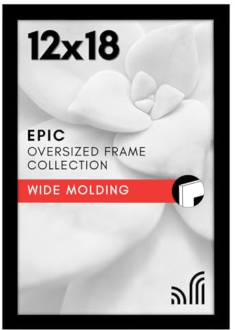 Americanflat 12x18 Poster Frame with Polished Plexiglass - Black Picture Frame - Wide Photo Frames Made of Engineered Wood for Vertical or Horizontal Wall Display - Epic Collection - Black