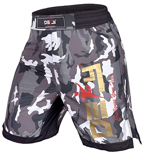 DEFY Premium MMA Fight Shorts Clothing UFC Cage Kickboxing Fighting Grappling Martial Arts Muay Thai Training Camouflage (White Camo, Medium)