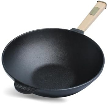 4BIG.Fun Wok 24 cm 2L in ghisa con manico rimovibile per esterni, da campeggio