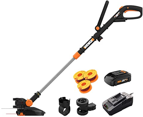 WORX Cordless String Trimmer & Lawn Edger, 12'' Electric Weed Wacker with 5.5 LBS, 20V Weed Eater with 90° Pivoting Head, Battery & Charger Included, WG170.2