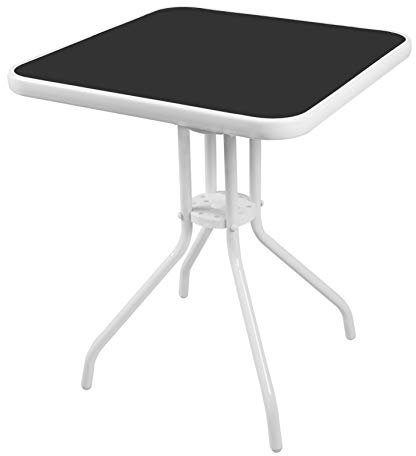 Linder Exclusiv LEX Bistrotisch 60 x 60 x 70 cm mit schwarzer Glasplatte Bistro-Tisch weißes Gestell