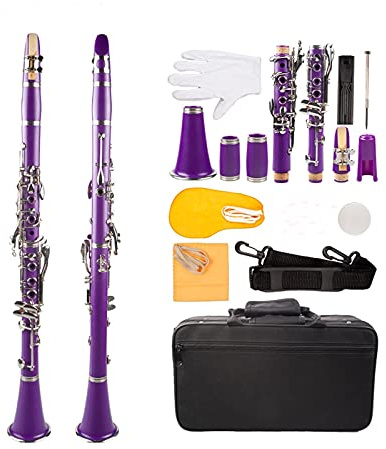 Clarinete baquelita Clarinete SIB Profesional Clarinete ABS Kit De Níquel Chapado En Cuproníquel De 17 Teclas con Clarinete + Cañas + Correa + Estuche + Componentes Morado Clarinete Principiantes