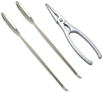 Crostacei Pinza per Aragoste e Scampi, Apri Granchio Crostacei Astice 17cm, incluso Forchette, Argento Lucidato (SET 3PCS)