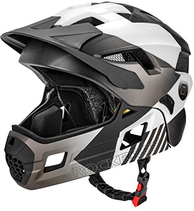 ROCKBROS Kinderhelm Integriert Fahrradhelm Kinder Jugend Fullface Helm mit Abnehmbarem Kinnschutz BMX MTB Downhill Helm, Titan (Abnehmbare krempe) M 54-57cm