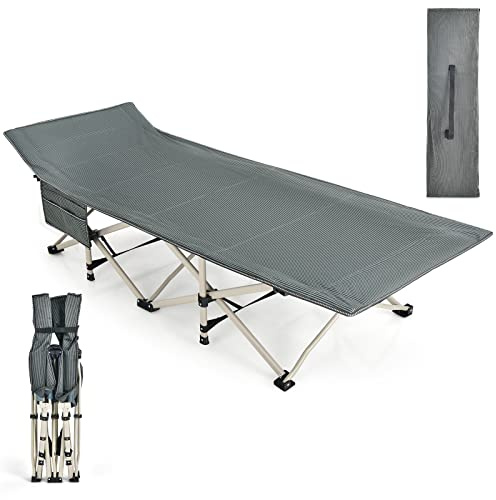 COSTWAY lit de Camping Pliable, Charge jusqu'à 400 kg, lit de Voyage à Pliage Rapide avec Sac de Transport, lit de Couchage pour Le Camping, la Plage, la Maison, Le Bureau (Gris)