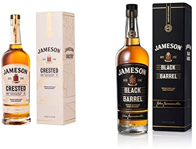 Jameson Crested Triple Distilled Blended Irish Whiskey, 70 cl & Black Barrel Blended Irish Whiskey, 70 cl with Gift Box