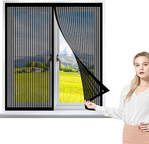 Fliegennetz Fenster Magnet 50 x 100 cm, Insektenschutz Mückennetz Fliegengitter Balkontür, Ohne Bohren für Alle Arten von Fenstern, Schwarz