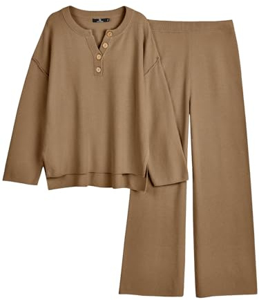 Lillusory Women's 2 Piece Lounge Set - Oversized Slouchy Matching Set, Cozy Knit, Dark Apricot, M