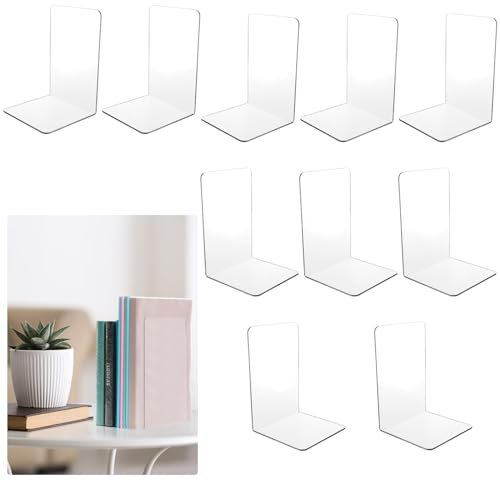 STARVAST Lot de 10 Serre-Livres en Acrylique Transparent, Serre-Livres pour Étagères, Serre Livres Antidérapants de Livre Robuste pour Bibliothèque, Bureau, Écoles, Librairie - 5 Paires