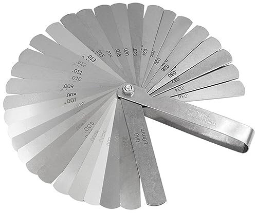 Bestgle Tapered Feeler Gauge, 32 Blade Stainless Steel Thickness Measuring Tool, 0.02–1.0mm / 0.0008–0.04 Dual Marked Metric & Imperial Feeler Gauges for Gap Width Measurement