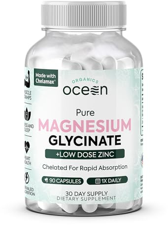 Organics Ocean Pure Magnesium Glycinate Supplement with Zinc, 90 Capsules
