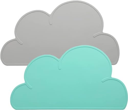 Bordstabletter i silikon för barn, 2-pack bordstabletter för bord, molnform baby matningsmatta, bärbara rese-bordsmattor, lätt att rengöra, värmetåliga, 48 x 27 cm