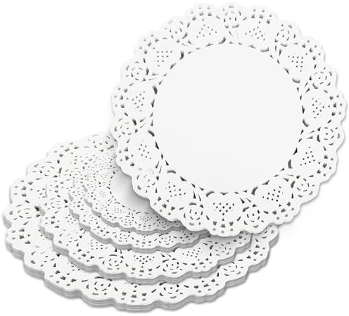 Mozeat Lens 120 Stück Tortenspitze Rund Deckchen Verschiedene Größen Weiße Runde Spitze Klein Spitzenpapier Dekorative Papier Tischs ETS Doily für Buffet Kuchen gebratene Lebensmittel Party Hochzeit