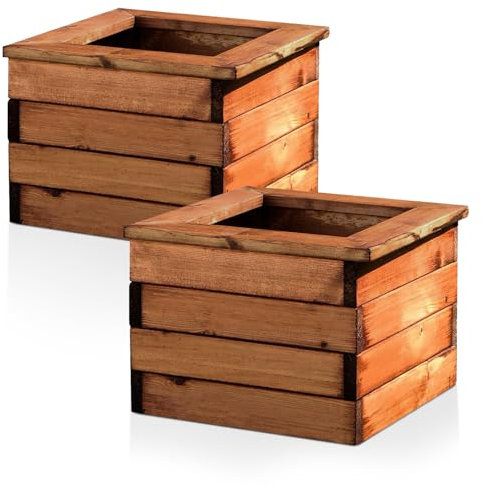 Hortico Set of 2 Wooden Planters for Garden Square Plant Pots Outdoor | Fully Assembled H31.5 L41.5 W41 cm, 25L, Made in the UK