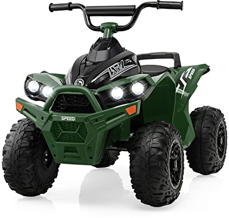 DREAMADE Quad Buggy Électrique Enfants 12V,Voiture Electrique Enfants 3-8Ans avec 2 Vitesses 2,2-4,3 km/h&Pédale&Phares LED&Klaxon&Musique,Véhicule Jouet Garçons Filles (Vert Militaire)