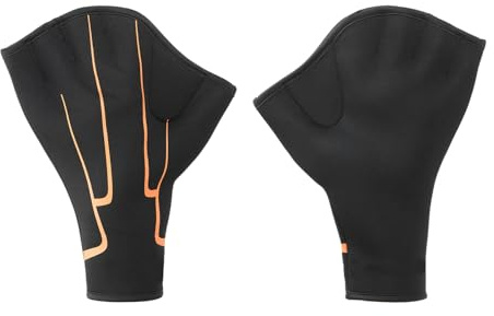 PATIKIL Guanti da Nuoto, Guanti Nuoto Palmati Fitness Acquatico Resistenza all'Acqua Palette da Nuoto per Uomo Donna Acquagym, L, Grigio/Arancione