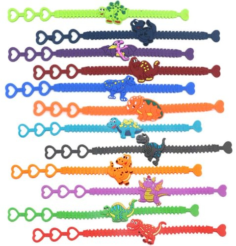 Barnarmband, 12 st silikondinosauriearmband partyarmband för barn, vänskap armband, fest, barnfödelsedagsprylar för pojkar