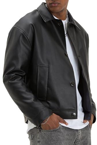Giacca in similpelle con effetto oversize, chiusura con bottoni, stile urbano, Nero , M
