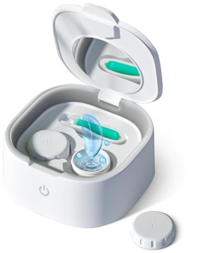Contact Lens Cleaner, Ultrasonic Rigid Contact Lens Cleaner with USB Charger for OK Lenses, RGP, Colored and Soft Lenses (White)