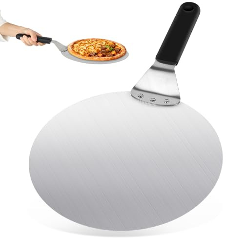 QOUBNIC Pizzaschieber, Pizzaschaufel Edelstahl 10 Zoll Runder Pizzaschieber Aufhängen Pizzaschaufel zum Pizza und Kuchen