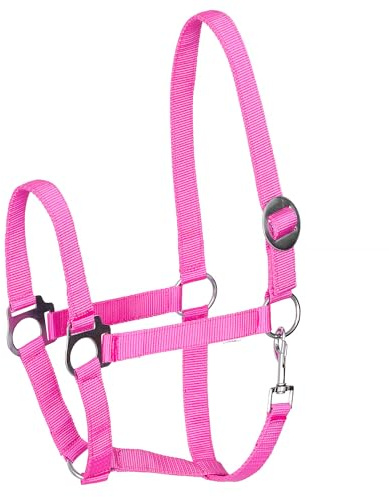Start Economic Headcollar for Horses - Adjustable Nylon Stable Halter with Carabiner - Robust & Comfortable - Soft, Dirt-Resistant Material (Pink, Full (Warmblood)