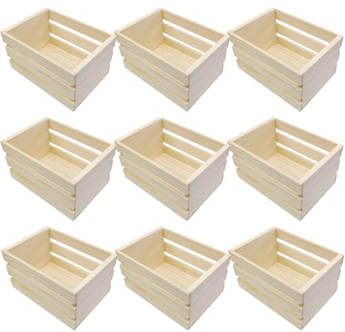 Set Of 9 Wooden Storage Baskets, Mini Stacking Crates For Crafts And Home Decor, Pine Wood, Open Design, 4.9 X 3.5 X 2.8 Inches