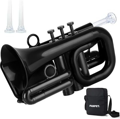 PAMPET DOLPHIN Pocket Trumpet Plastic Bb Trumpet Standard Trumpets for Student Beginner Bb Trumpets Instrument (Black)