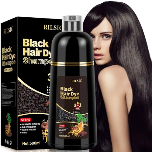 Black Hair Dye Shampoo 3 in 1, Herbal Instant Hair Color Shampoo for Women & Men - Natural Black Hair Colour, Quick Grey Hair Coverage