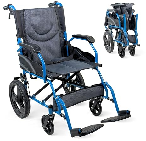 Mobiclinic®, Sedia a Rotelle Pieghevole Leggera, da Transito, Schienale Pieghevole, Poggiapiedi Pieghevoli, Doppio Sistema Frenante, Acciaio Rinforzato, Fino a 100 kg, Leggera e Compatta, Faraón