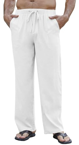 CheChury Pantalon Lino Hombre Tallas Grandes Verano Largo Cintura Elástica Color Liso Pantalones Casual de Verano Pantalones Deportivos Hombre Algodón Suaves y Cómodos Pantalon Chandal con Bolsillos