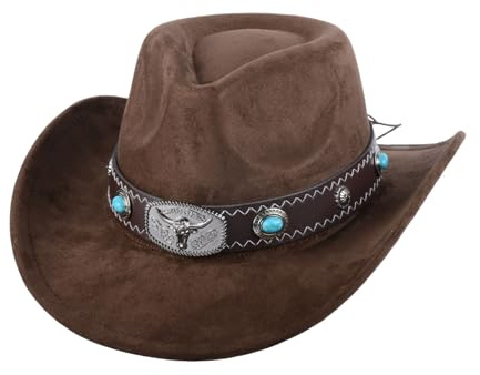 TOLASTO Chapeau Cowboy Western Femme Homme – Chapeau Cowgirl Vintage Bord Large Ajustable, Cowboy Hat Style Country Rodeo Festival Costume, Chapeau Western Feutre
