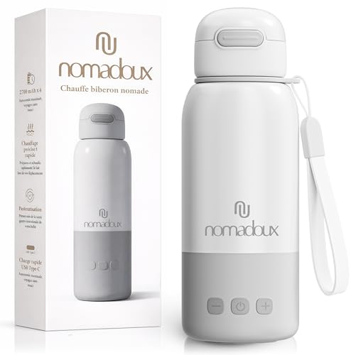 NOMADOUX Chauffe-Biberon Nomade 450 ml - Chauffage Rapide 100W | Température réglable 37-55°C | Maintien au chaud 15h | Recharge USB-C | Eau et lait maternel | Chauffe biberon portable de voyage