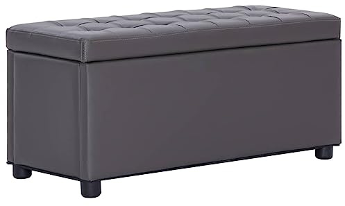 Qnhdfrt Cassapanca con vano portaoggetti, 87,5 cm, sgabello imbottito in ecopelle, panca portaoggetti per soggiorno, poggiapiedi con struttura in legno, seduta versatile, grigio