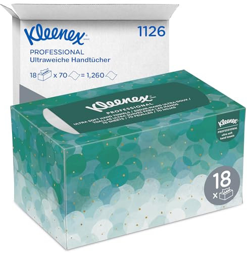 Kleenex Intercalati Handtücher 6088, 1-lagig, strapazierfähig und saugfähig, Pop-Up-Format mit berührungsloser Ausgabe, kompatibel mit Spender Kimberly-Clark 9924, 18 Boxen x 70 Blatt (1260 insgesamt)