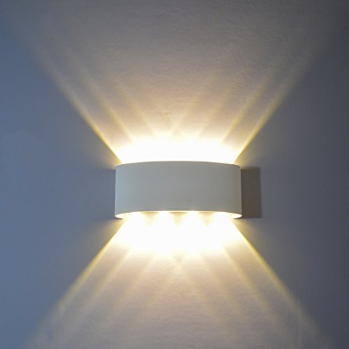 HONPHIER Aplique de pared interior moderno aplique baño LED 8W lámpara de pared impermeable aluminio iluminación de pared para salón, dormitorio, pasillo, escaleras, camino (White-Warm White)