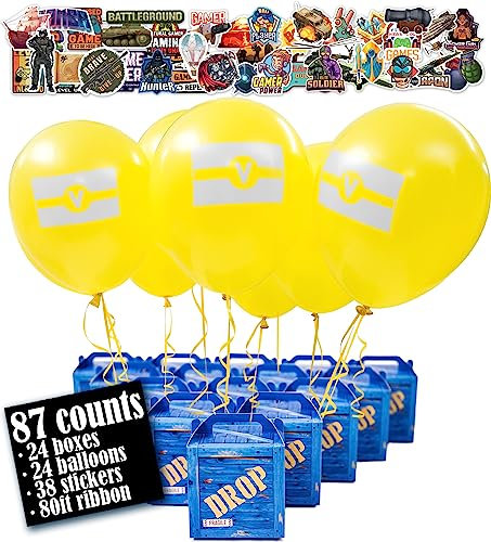 Boîte de dépôt Supply Drop Box avec Ballons. La fête du jeu de militaire à thème butin coffrets cotillons. Décorations sacs-cadeaux jouets, activités d'anniversaire, fournitures de fête