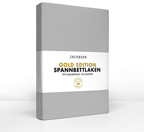 Jacobson Split Topper Gold Edition Jersey Spannbettlaken Spannbetttuch Baumwolle mit ELASTAN ca. 200 g/m² (Split-Topper 180-200x200cm, Grau)