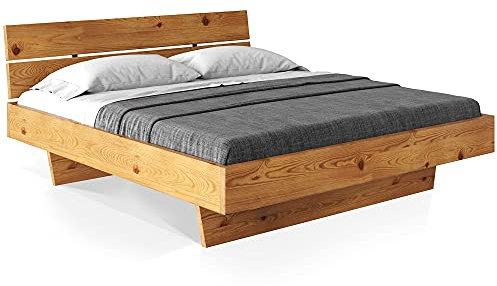 moebel-eins CURBY Massivholzbett Doppelbett Wangenbett mit Kopfteil aus massiver THERMO -Fichte, hochwertige Verarbeitung, einfacher Aufbau, Made in Germany, 160 x 200 cm, Natur