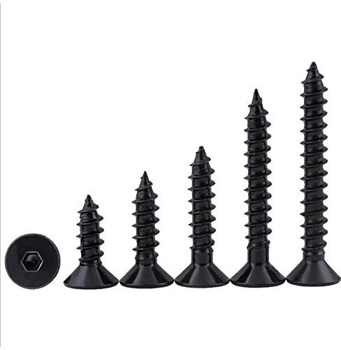 Vite autofilettante a testa piatta nera 8.8 KA Chiodo Esagonale Socket Testa svasata Tappo autofilettante Vite M3M4M5M6 10 pezzi, 35 mm, M3
