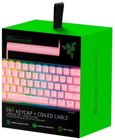 Razer PBT Keycap Upgrade Set with Coiled Cable - Backlight Compatible (Superior PBT Shine Resistant Material, Doubleshot Molding with Ultra Thin Font, Coiled Cable) Quartz | US Layout