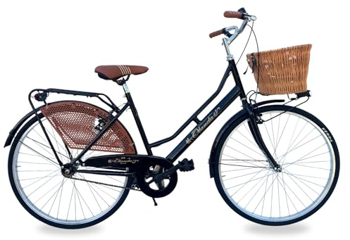 MADICKS Bicicletta Donna da Passeggio Olanda Nera Misura 26 Bici da città Vintage retrò con Cestino in vimini