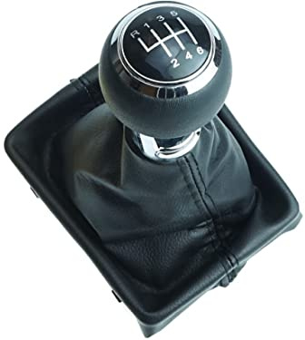 Pomello del cambio + soffietto + telaio - Anello argentato - Cuciture nere - 6 marce - Ricambio per Audi A3 8V 2012-2020