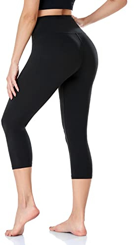 ACTINPUT Women's High Waisted Capri Leggings for Tummy Control 3/4 Length Sports Workout Gym Running Yoga Pants, Black, L-XL (UK 14-24)