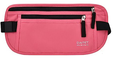 DAITET Pengabälte – passhållare säker dold reseplånbok med RFID-blockering, undercover midjeväska, Rosa (Hot Pink), Rfid Blocking & Belt Wide:1Inch, Rfid blockering och bältesbredd: 1 tum